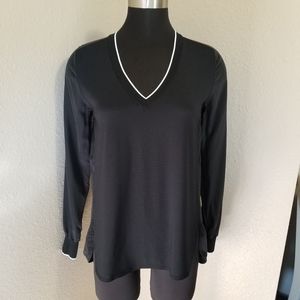 Vince Black White Trim VNeck Blouse XS